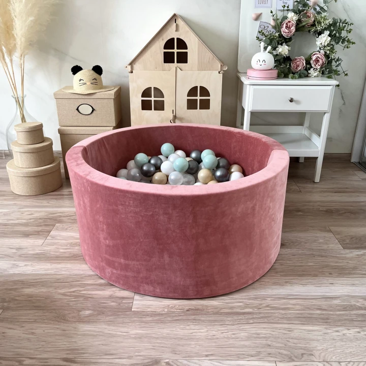 set - ballpit40x90 - Velvet Dirty Pink - white, pearl, silver, light mint, metallic beige.jpeg