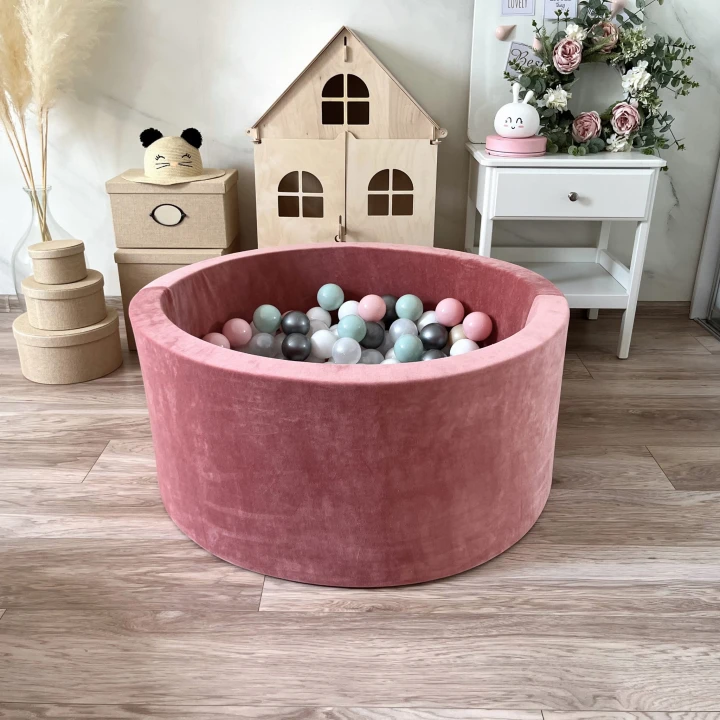 set - ballpit40x90 - Velvet Dirty Pink - white, pearl, silver, powder pink, light mint.jpeg
