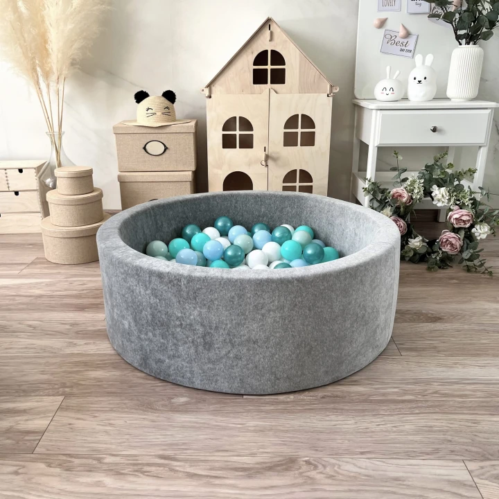 set - ballpit30x90 - Velvet Grey Melange - white, light mint, mint, metallic tourqise, azure.jpeg