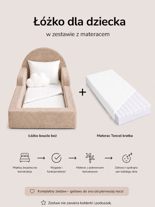łóżko boucle beż+ materac tencel kratka.png