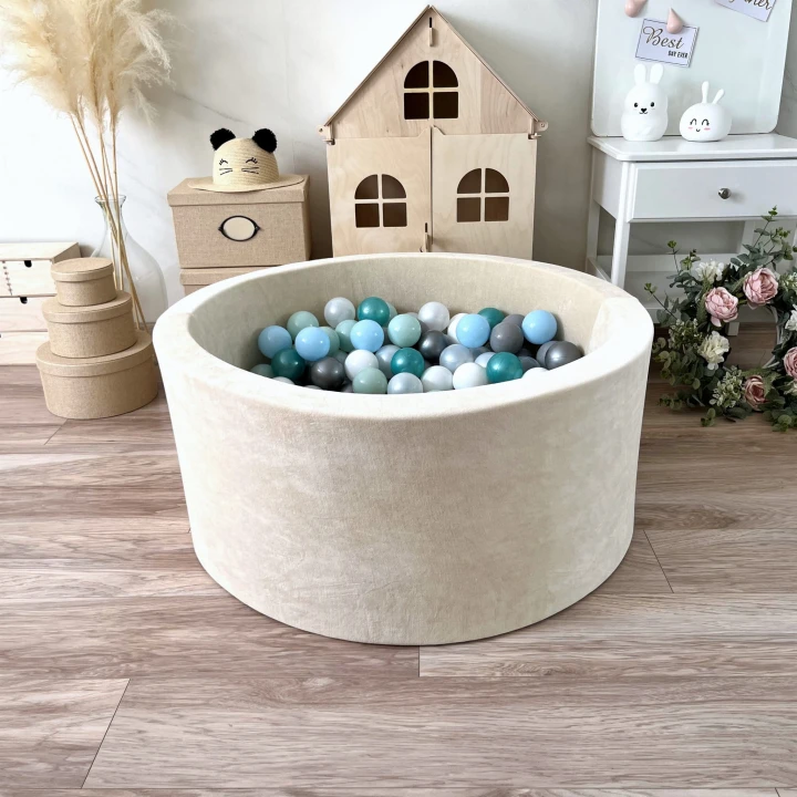 set - ballpit40x90 - Velvet Creme - white, pearl, grey, silver, light mint, metallic tourqise, azure.jpeg