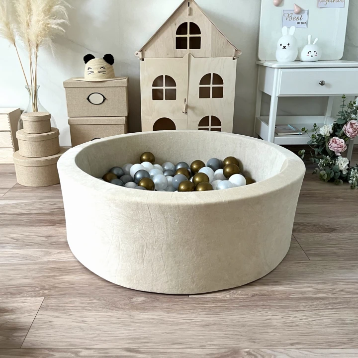 basen z kuleczkami dla dzieci 30 - Velvet krem- biały, perła, szary, srebrny, złoty.jpeg